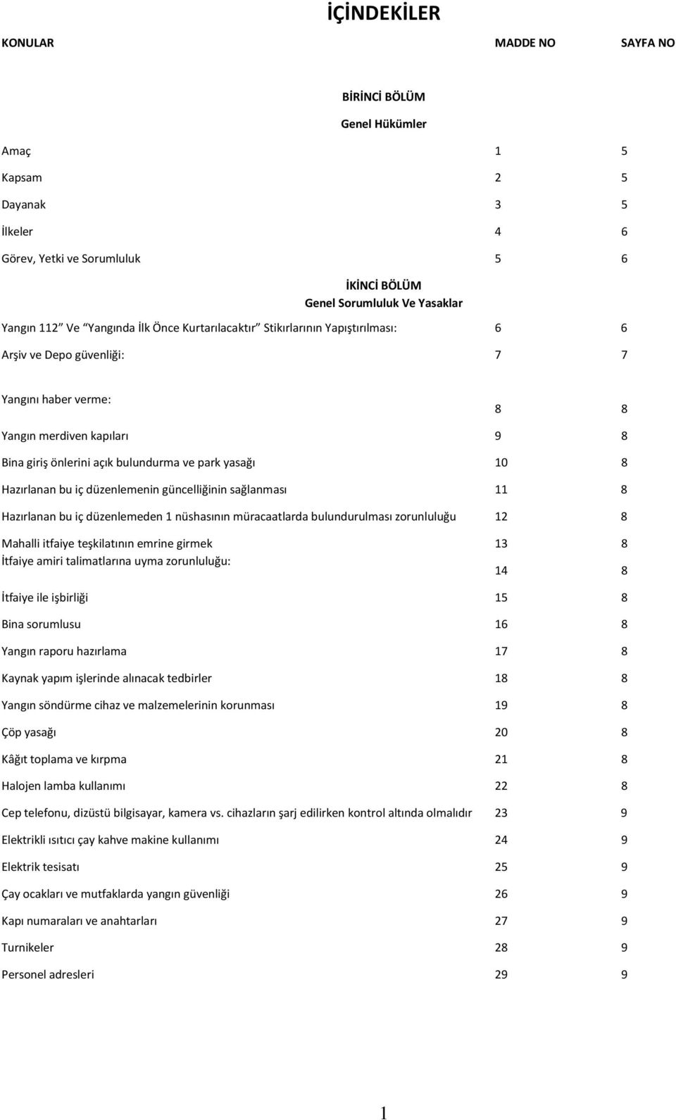 yasağı 10 8 Hazırlanan bu iç düzenlemenin güncelliğinin sağlanması 11 8 Hazırlanan bu iç düzenlemeden 1 nüshasının müracaatlarda bulundurulması zorunluluğu 12 8 Mahalli itfaiye teşkilatının emrine