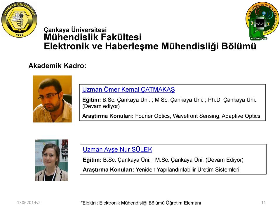 (Devam ediyor) Araştırma Konuları: Fourier Optics, Wavefront Sensing, Adaptive Optics Uzman Ayşe Nur