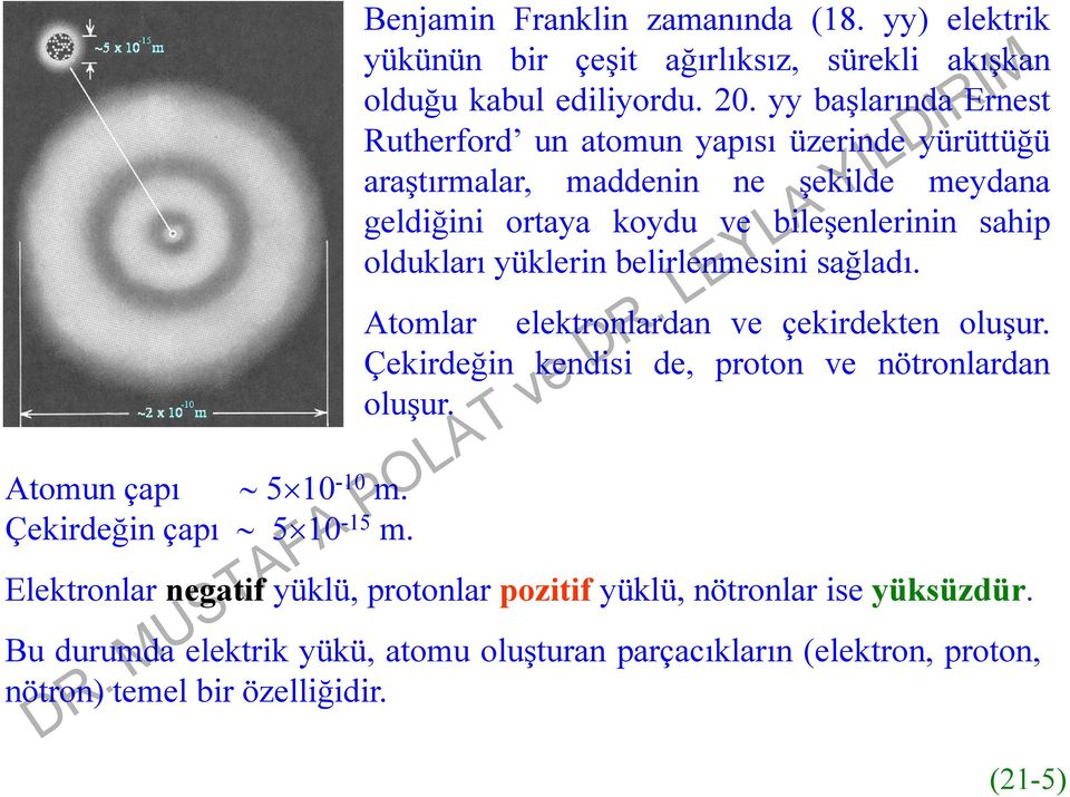 oldukları yüklerin belirlenmesini sağladı. Atomlar elektronlardan ve çekirdekten oluşur. Çekirdeğin kendisi de, proton ve nötronlardan oluşur.