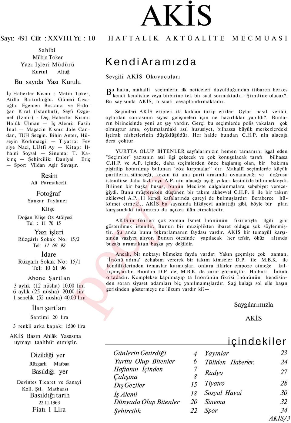 Bihin Anter, Hüseyin Korkmazgil Tiyatro: Fev siye Naci, LÜtfi Ay Kitap: İlhami Soysal Sinema: T. Kakınç Şehircilik: Daniyal Eriç Spor: Vildan Aşir Savaşır.