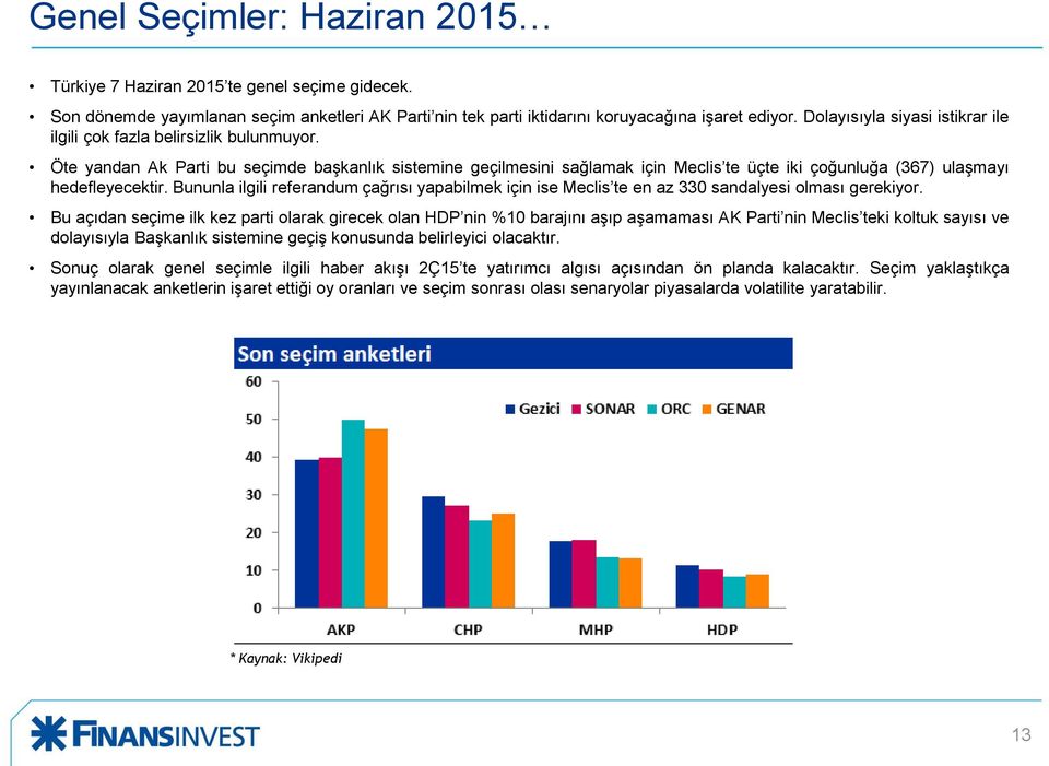 Öte yandan Ak Parti bu seçimde başkanlık sistemine geçilmesini sağlamak için Meclis te üçte iki çoğunluğa (367) ulaşmayı hedefleyecektir.