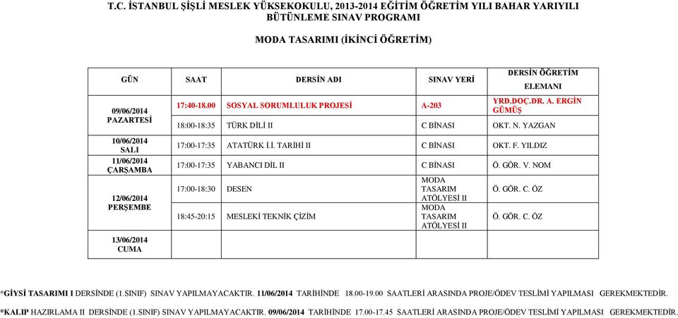 NOM 17:00-18:30 DESEN 18:45-20:15 MESLEKİ TEKNİK ÇİZİM MODA TASARIM ATÖLYESİ II MODA TASARIM ATÖLYESİ II Ö. GÖR. C. ÖZ Ö. GÖR. C. ÖZ *GİYSİ TASARIMI I DERSİNDE (1.