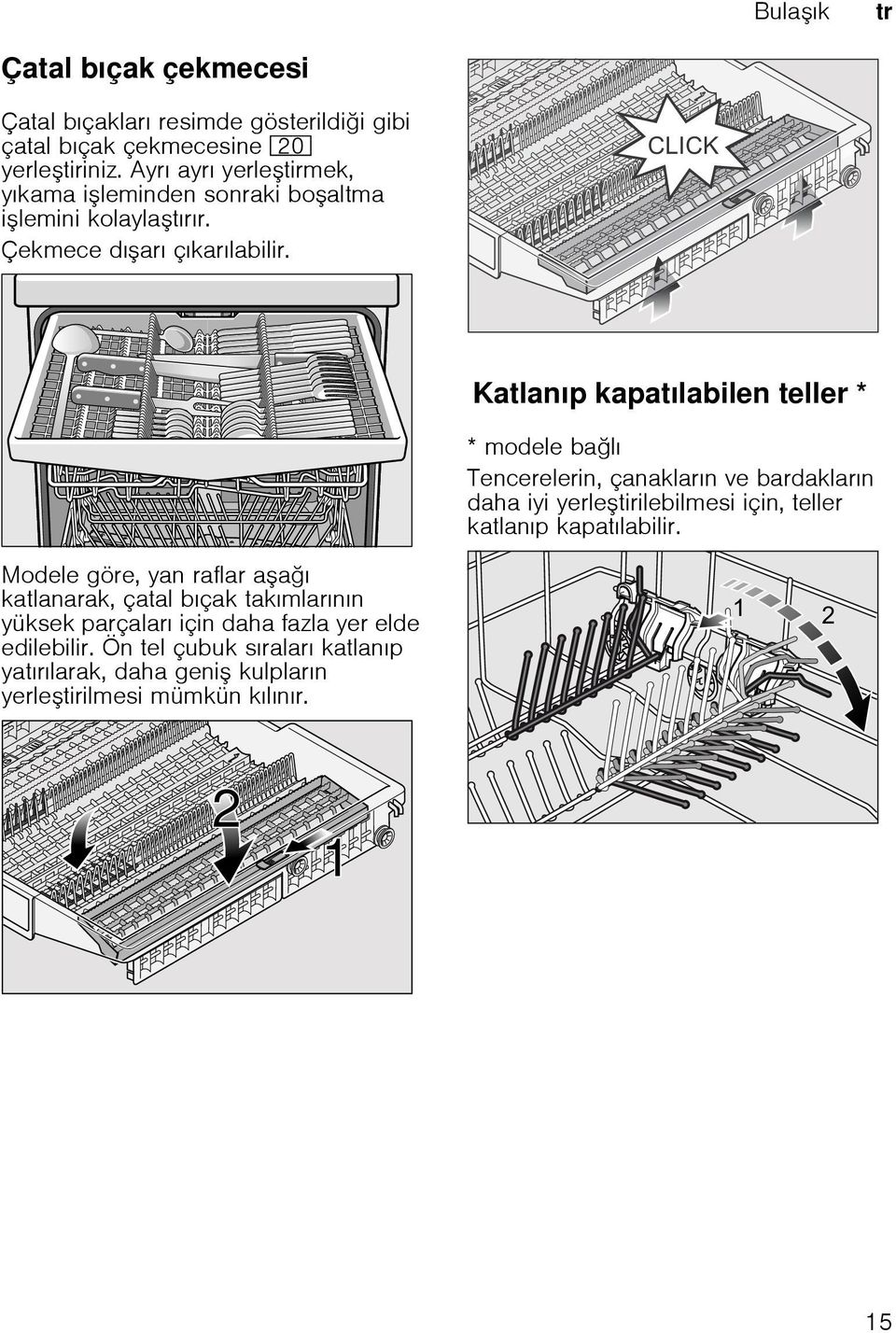 Katlanıp kapatılabilen tellerkatlanıp kapatılabilen teller * * modele balı Tencerelerin, çanakların ve bardakların daha iyi yerletirilebilmesi için,