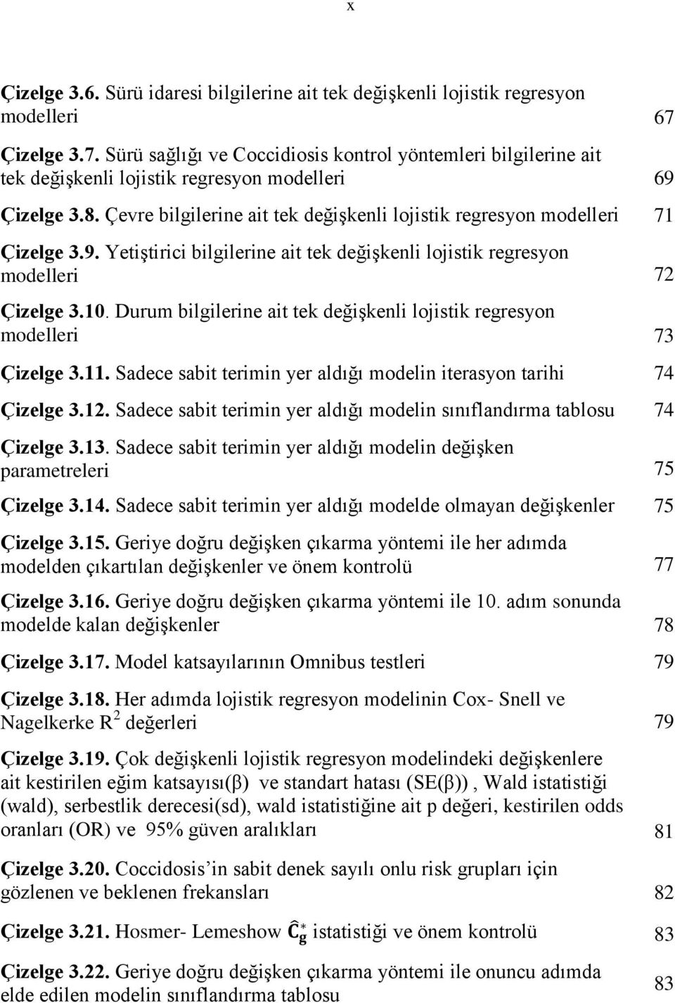 Çevre bilgilerine ait tek değiģkenli lojistik regresyon modelleri 71 Çizelge 3.9. YetiĢtirici bilgilerine ait tek değiģkenli lojistik regresyon modelleri 72 Çizelge 3.10.