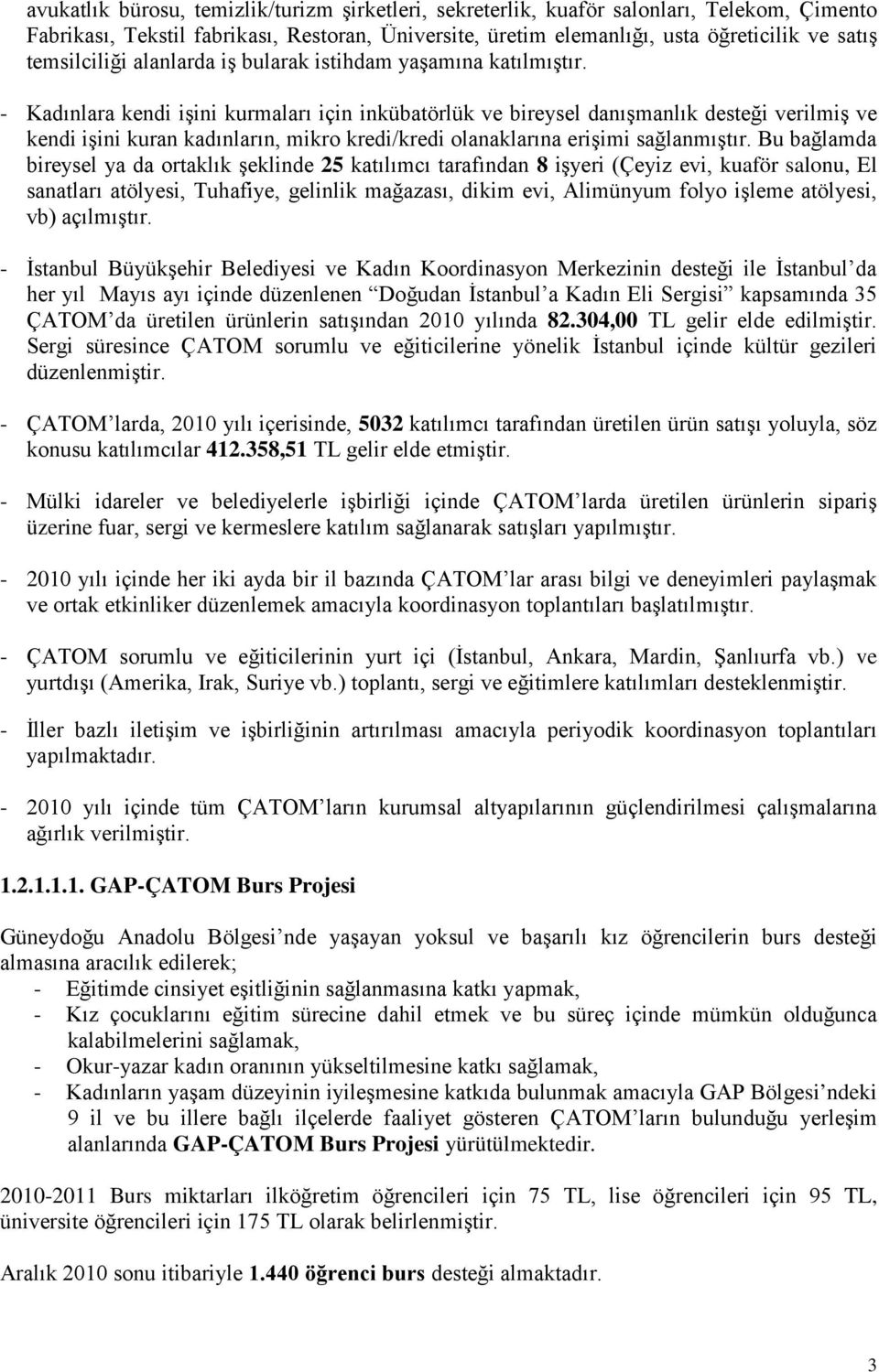 - Kadınlara kendi işini kurmaları için inkübatörlük ve bireysel danışmanlık desteği verilmiş ve kendi işini kuran kadınların, mikro kredi/kredi olanaklarına erişimi sağlanmıştır.