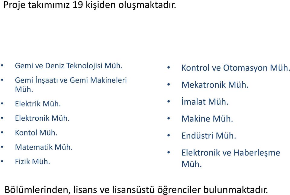 Matematik Müh. Fizik Müh. Kontrol ve Otomasyon Müh. Mekatronik Müh. İmalat Müh.