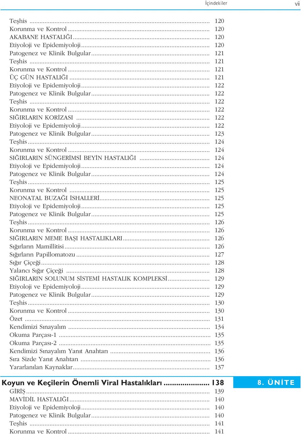 .. 122 Patogenez ve Klinik Bulgular... 123 Teflhis... 124 Korunma ve Kontrol... 124 SI IRLARIN SÜNGER MS BEY N HASTALI I... 124 Etiyoloji ve Epidemiyoloji... 124 Patogenez ve Klinik Bulgular.