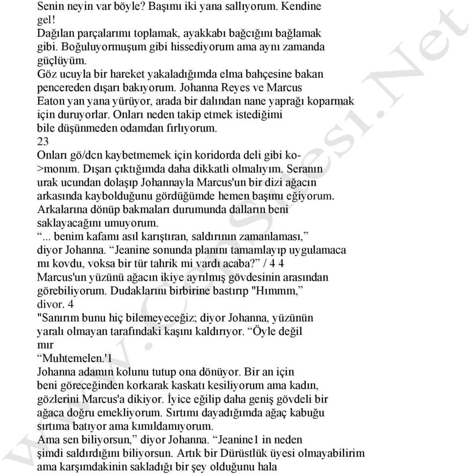 Onları neden takip etmek istediğimi bile düşünmeden odamdan fırlıyorum. 23 Onları gö/dcn kaybetmemek için koridorda deli gibi ko- >monım. Dışarı çıktığımda daha dikkatli olmalıyım.