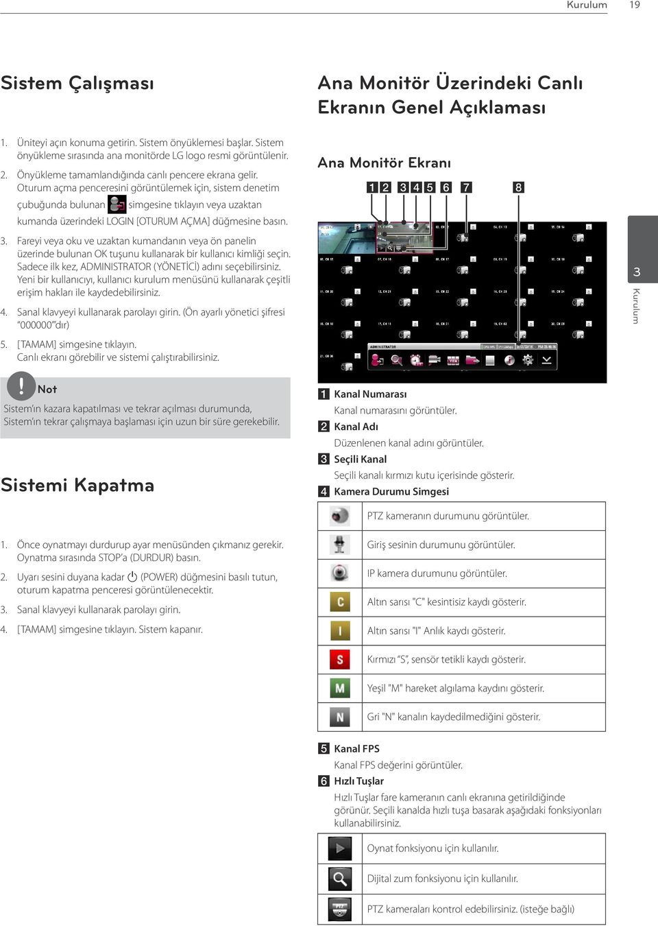 Oturum açma penceresini görüntülemek için, sistem denetim çubuğunda bulunan simgesine tıklayın veya uzaktan kumanda üzerindeki LOGIN [OTURUM AÇMA] düğmesine basın. Ana Monitör Ekranı ab cde f g h.