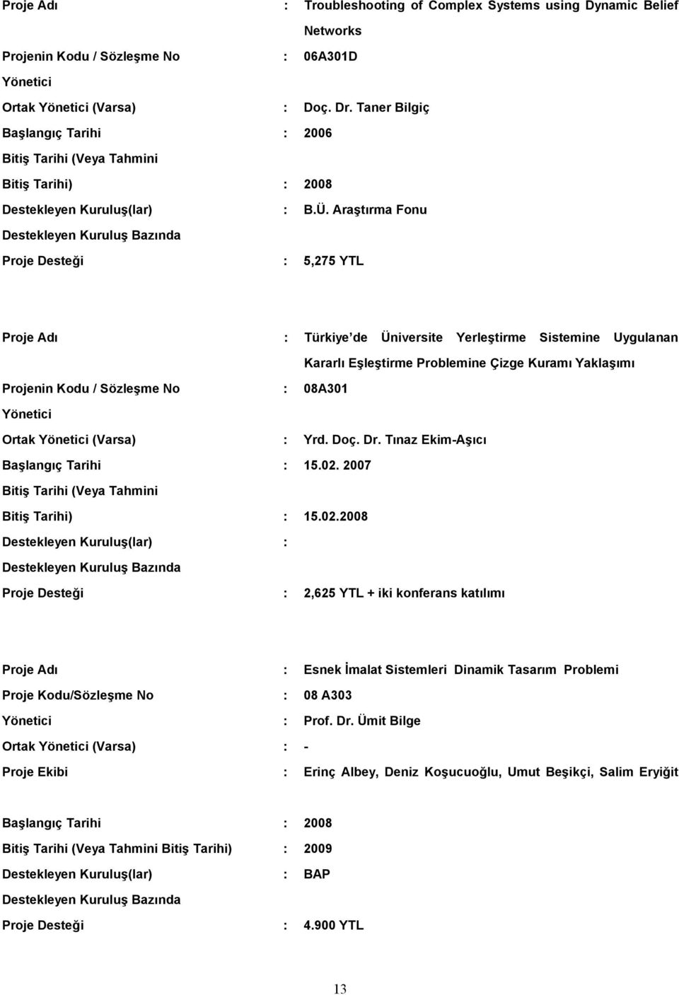 AraĢtırma Fonu Destekleyen KuruluĢ Bazında Proje Desteği : 5,275 YTL Proje Adı : Türkiye de Üniversite YerleĢtirme Sistemine Uygulanan Kararlı EĢleĢtirme Problemine Çizge Kuramı YaklaĢımı Projenin