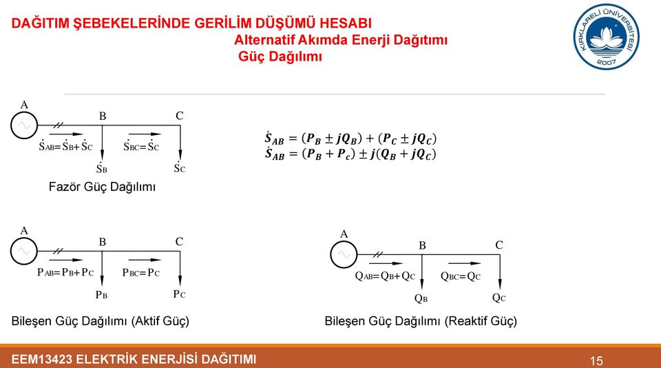 Dağılımı A B A B PAB=PB+P PB=P QAB=QB+Q QB=Q PB P QB Q Bileşen Güç