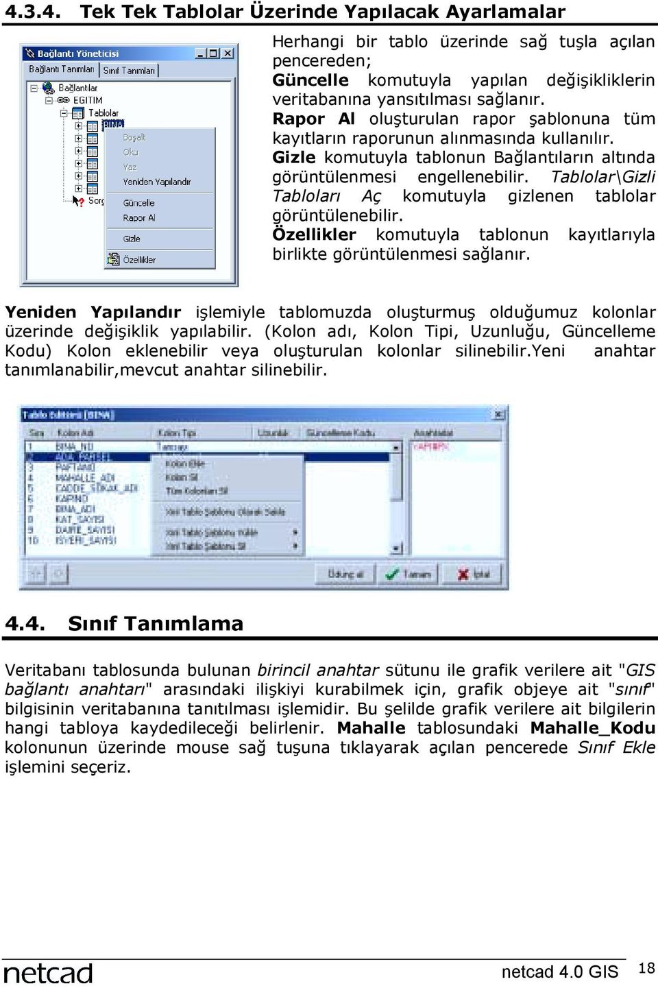 Tablolar\Gizli Tablolarõ Aç komutuyla gizlenen tablolar görüntülenebilir. Özellikler komutuyla tablonun kayõtlarõyla birlikte görüntülenmesi sağlanõr.