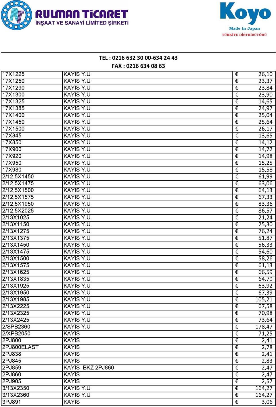 Ü 61,99 2/12,5X1475 KAYIS Y.Ü 63,06 2/12,5X1500 KAYIS Y.Ü 64,13 2/12,5X1575 KAYIS Y.Ü 67,33 2/12,5X1950 KAYIS Y.Ü 83,36 2/12,5X2025 KAYIS Y.Ü 86,57 2/13X1025 KAYIS Y.Ü 21,24 2/13X1150 KAYIS Y.