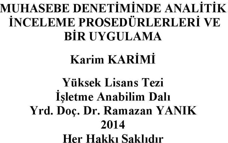 KARİMİ Yüksek Lisans Tezi İşletme Anabilim