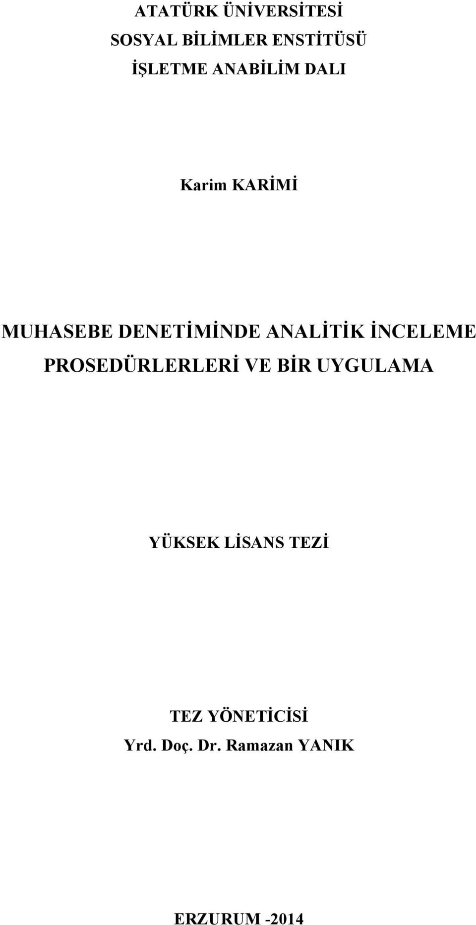 İNCELEME PROSEDÜRLERLERİ VE BİR UYGULAMA YÜKSEK LİSANS