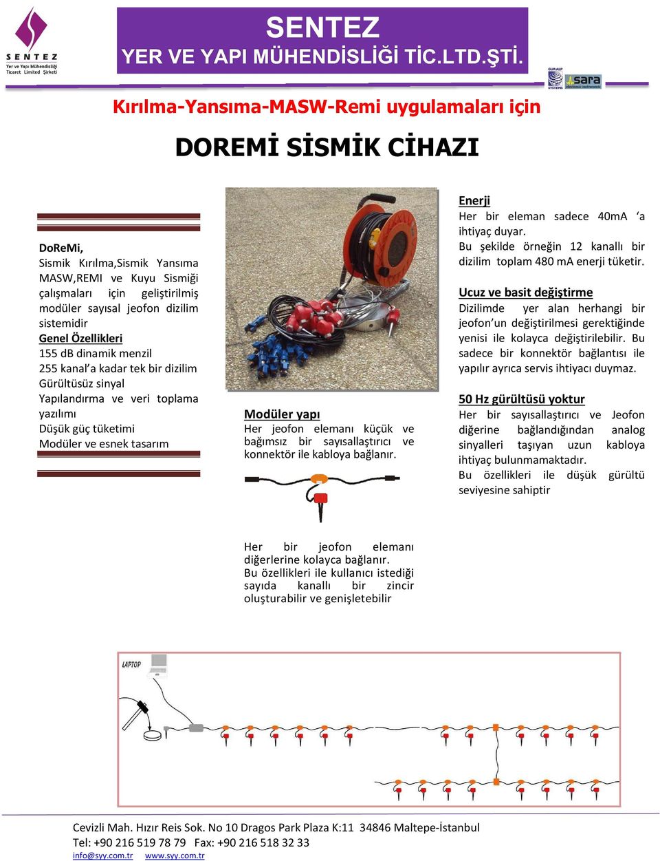 jeofon elemanı küçük ve bağımsız bir sayısallaştırıcı ve konnektör ile kabloya bağlanır. Enerji Her bir eleman sadece 40mA a ihtiyaç duyar.