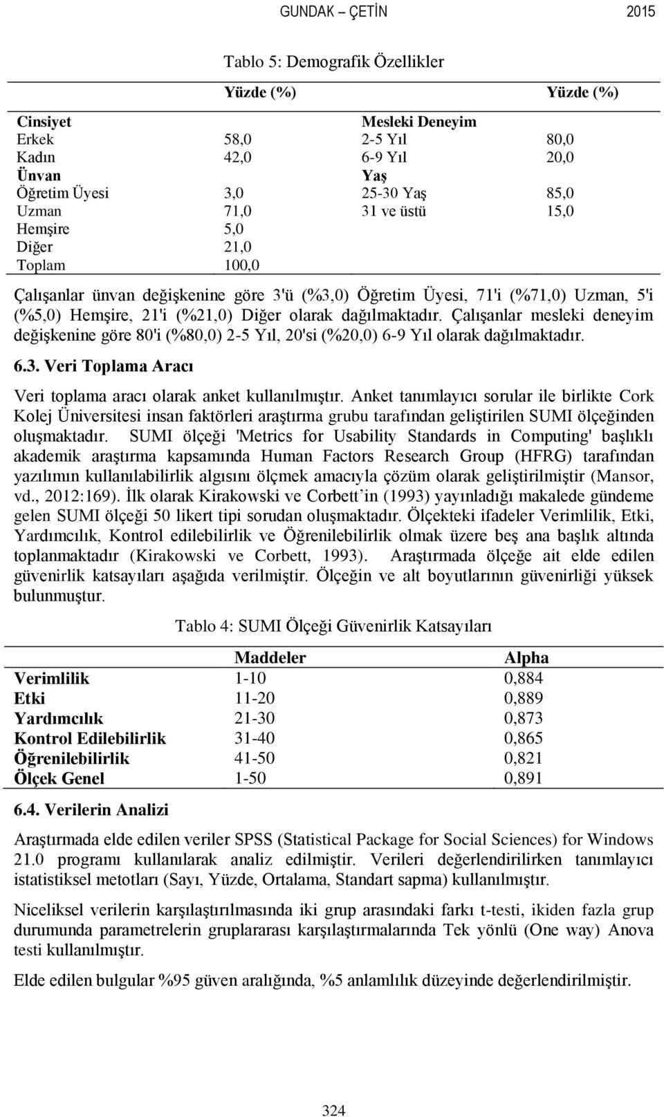 Çalışanlar mesleki deneyim değişkenine göre 80'i (%80,0) 2-5 Yıl, 20'si (%20,0) 6-9 Yıl olarak dağılmaktadır. 6.3. Veri Toplama Aracı Veri toplama aracı olarak anket kullanılmıştır.