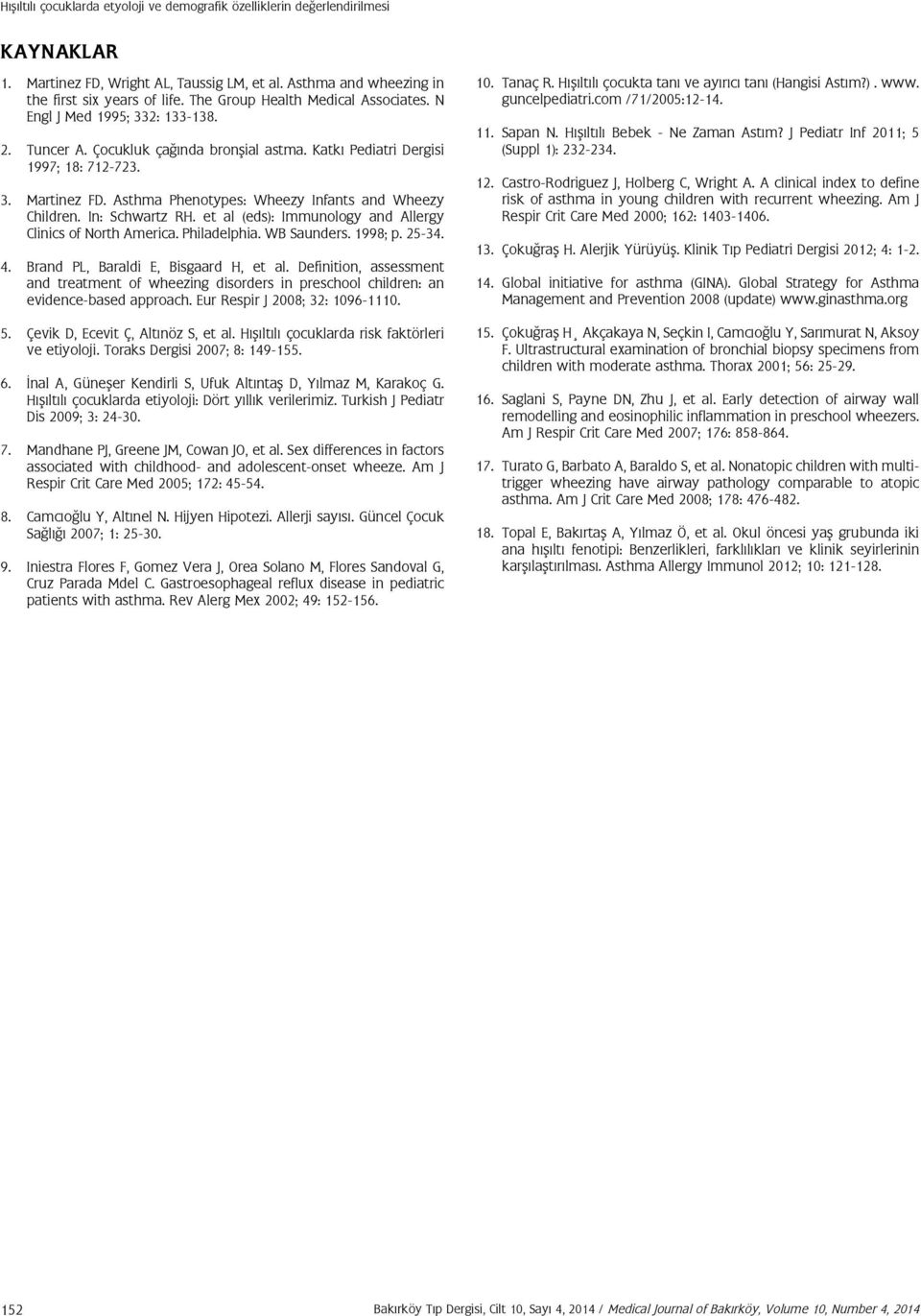 Asthma Phenotypes: Wheezy Infants and Wheezy Children. In: Schwartz RH. et al (eds): Immunology and Allergy Clinics of North America. Philadelphia. WB Saunders. 1998; p. 25-34. 4.
