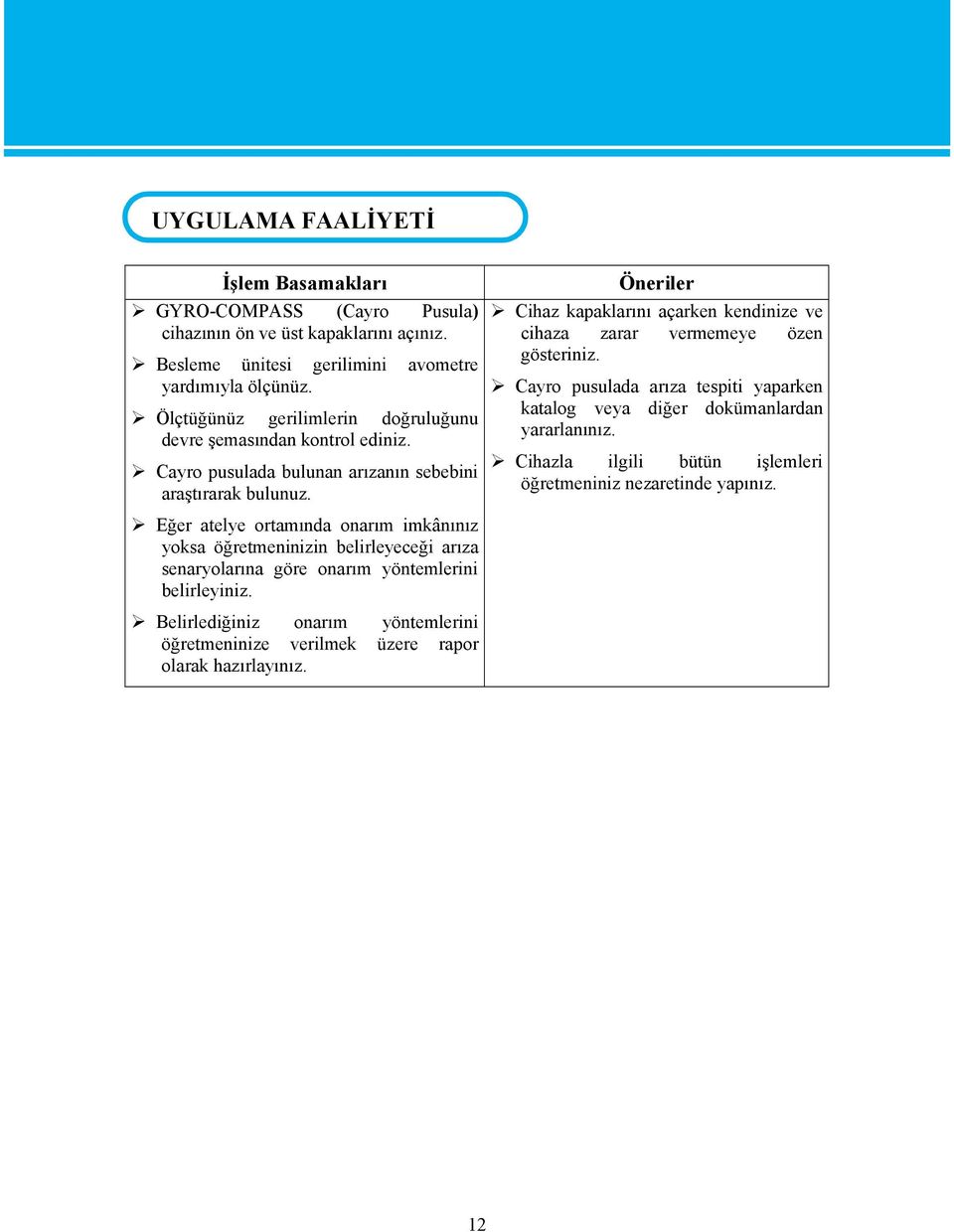 Eğer atelye ortamında onarım imkânınız yoksa öğretmeninizin belirleyeceği arıza senaryolarına göre onarım yöntemlerini belirleyiniz.