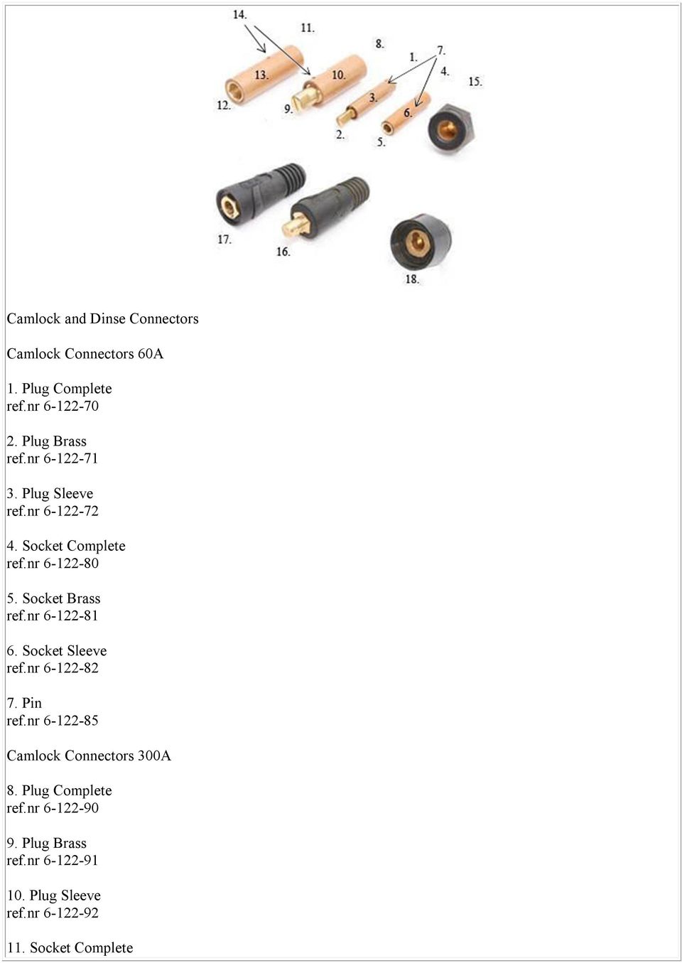 Socket Brass ref.nr 6-122-81 6. Socket Sleeve ref.nr 6-122-82 7. Pin ref.