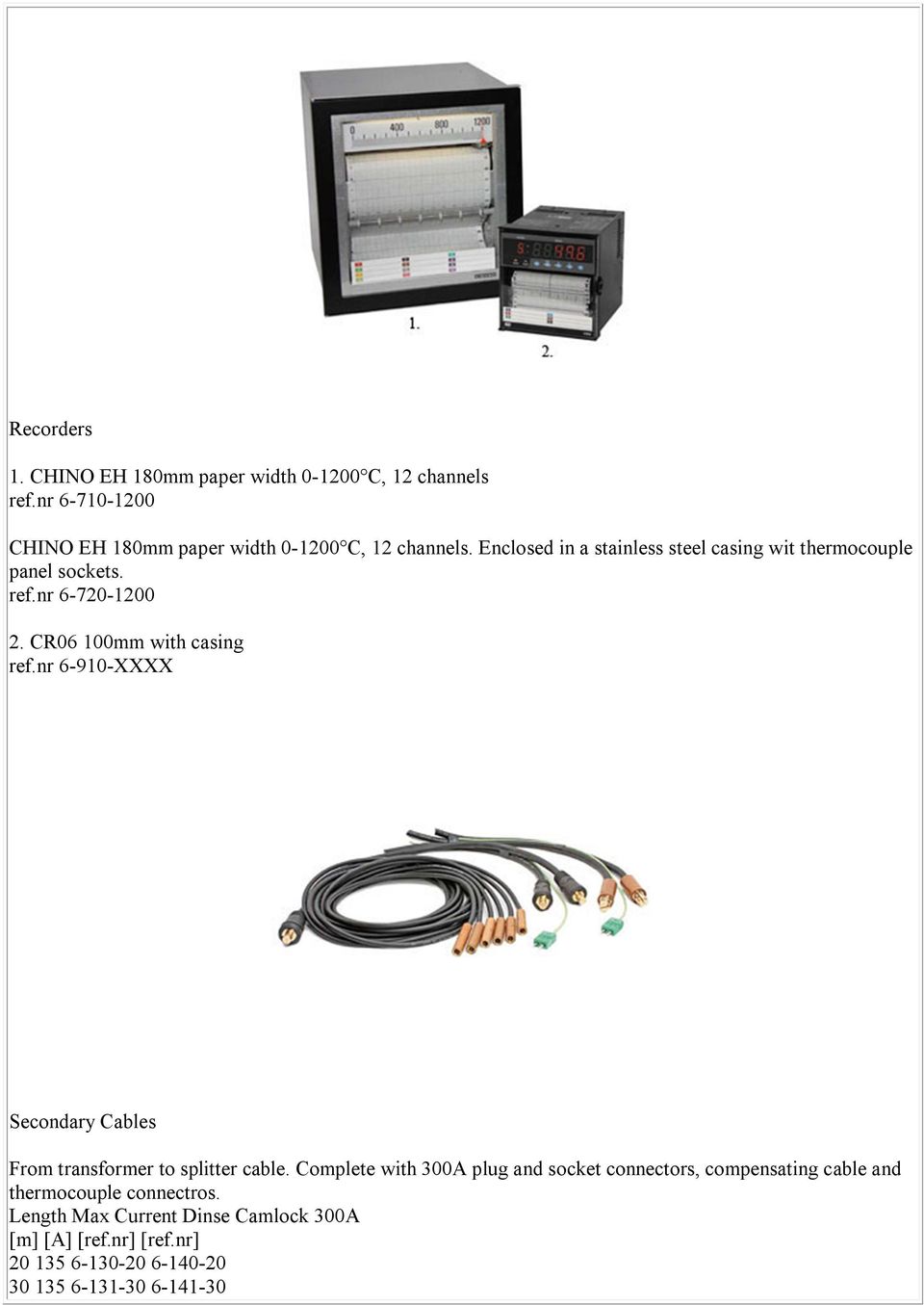 nr 6-910-XXXX Secondary Cables From transformer to splitter cable.