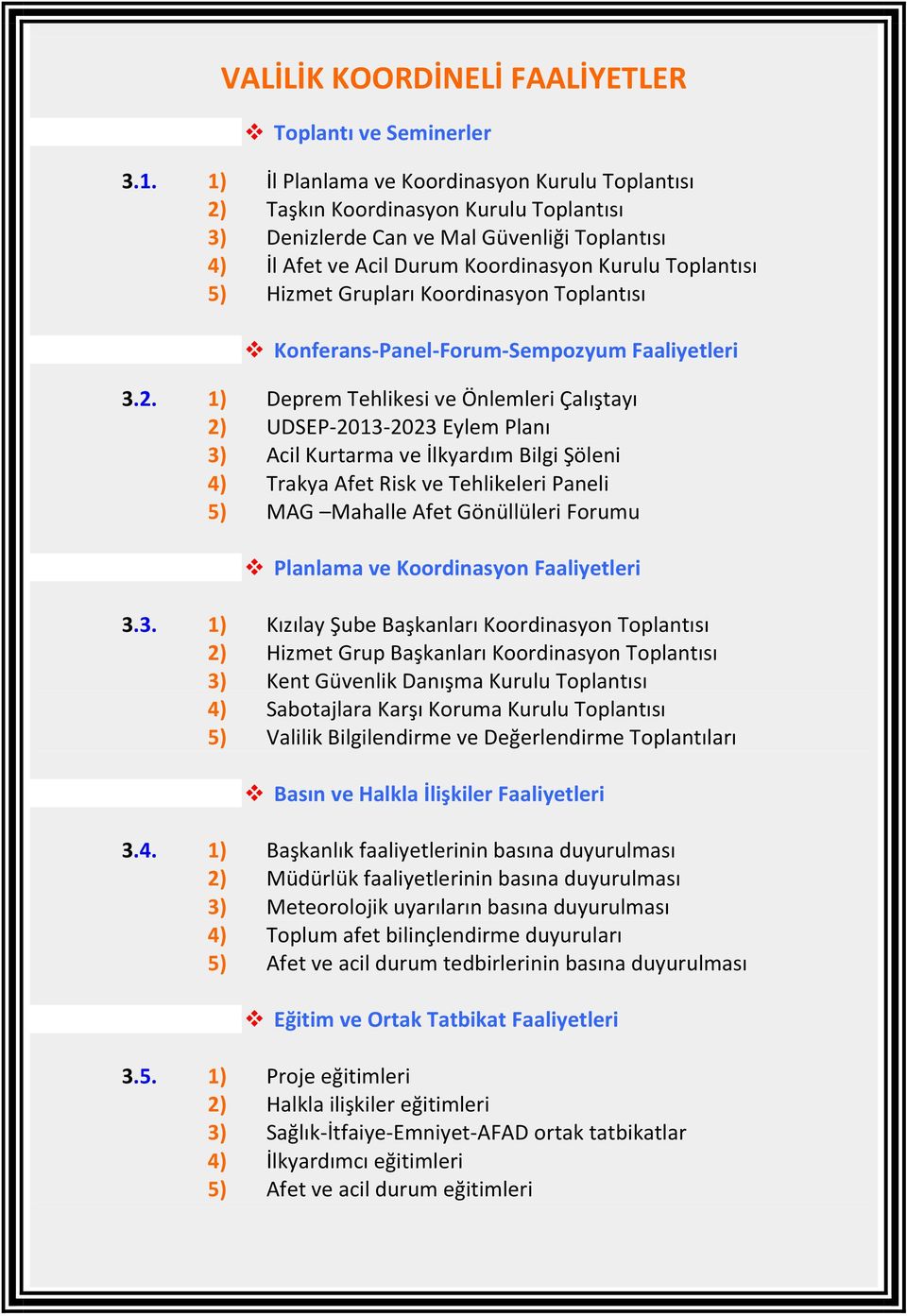 Hizmet Grupları Koordinasyon Toplantısı Konferans-Panel-Forum-Sempozyum Faaliyetleri 3.2.