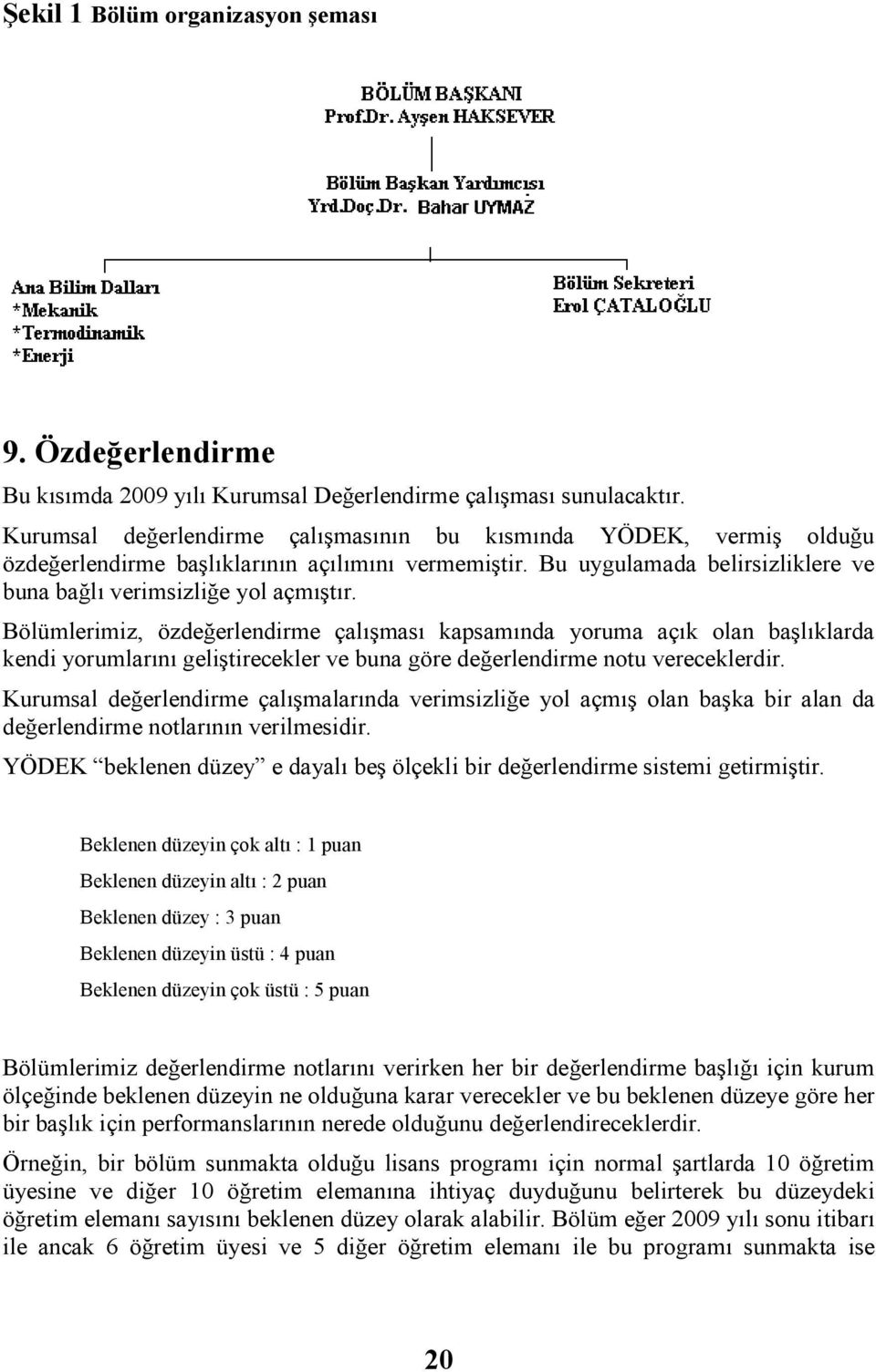 Bölümlermz, özdeğerlendrme çalışması kapsamında yoruma açık olan başlıklarda kend yorumlarını gelştrecekler ve buna göre değerlendrme notu vereceklerdr.