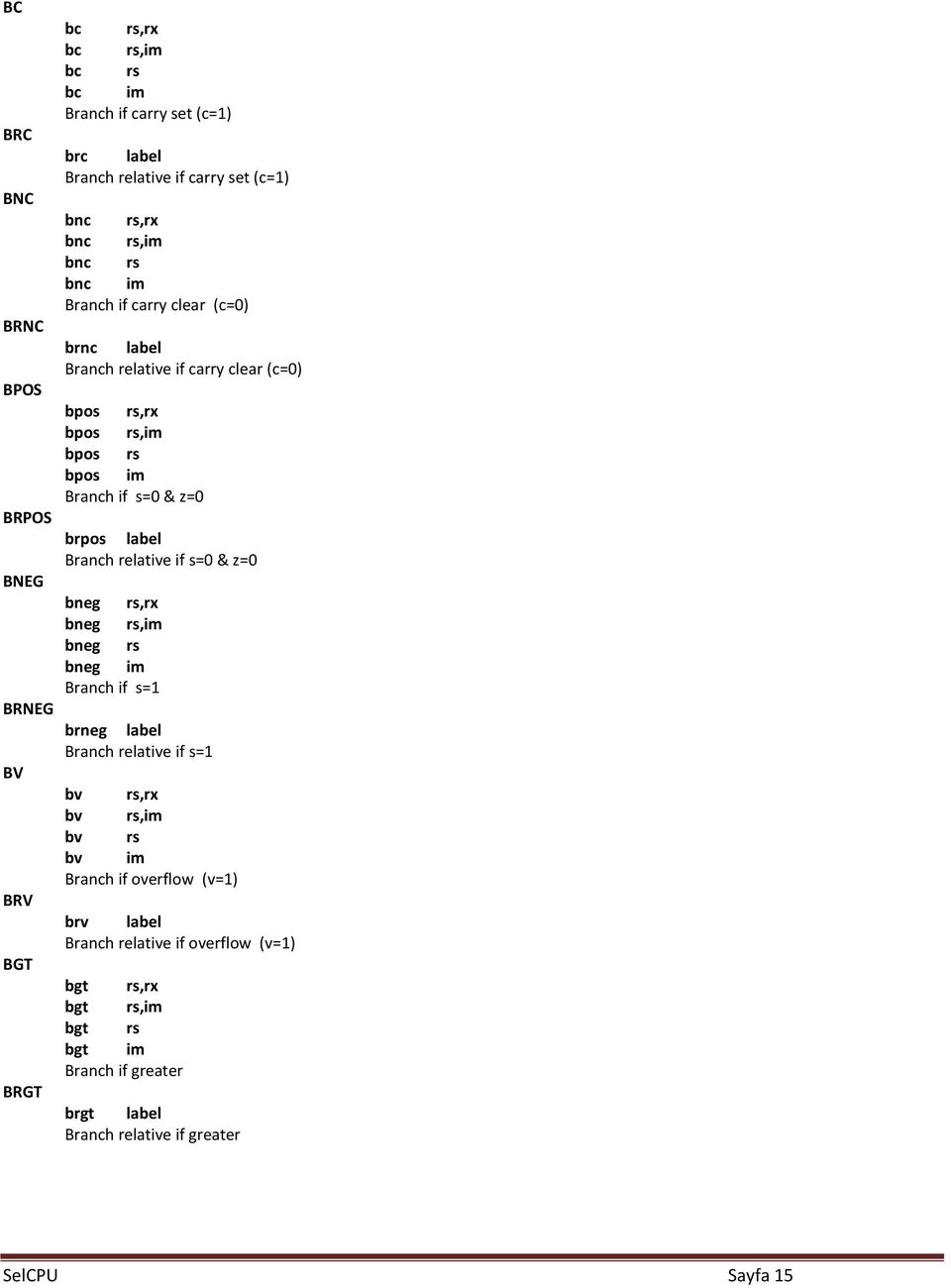 brpos label Branch relative if s=0 & z=0 bneg rs,rx bneg rs,im bneg rs bneg im Branch if s=1 brneg label Branch relative if s=1 bv rs,rx bv rs,im bv rs bv im