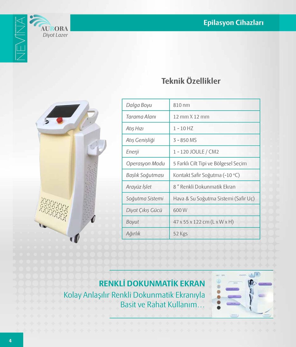 C) Arayüz İşlet Soğutma Sistemi Diyot Çıkış Gücü 8 Renkli Dokunmatik Ekran Hava & Su Soğutma Sistemi (Safir Uç) 600 W Boyut 47 x