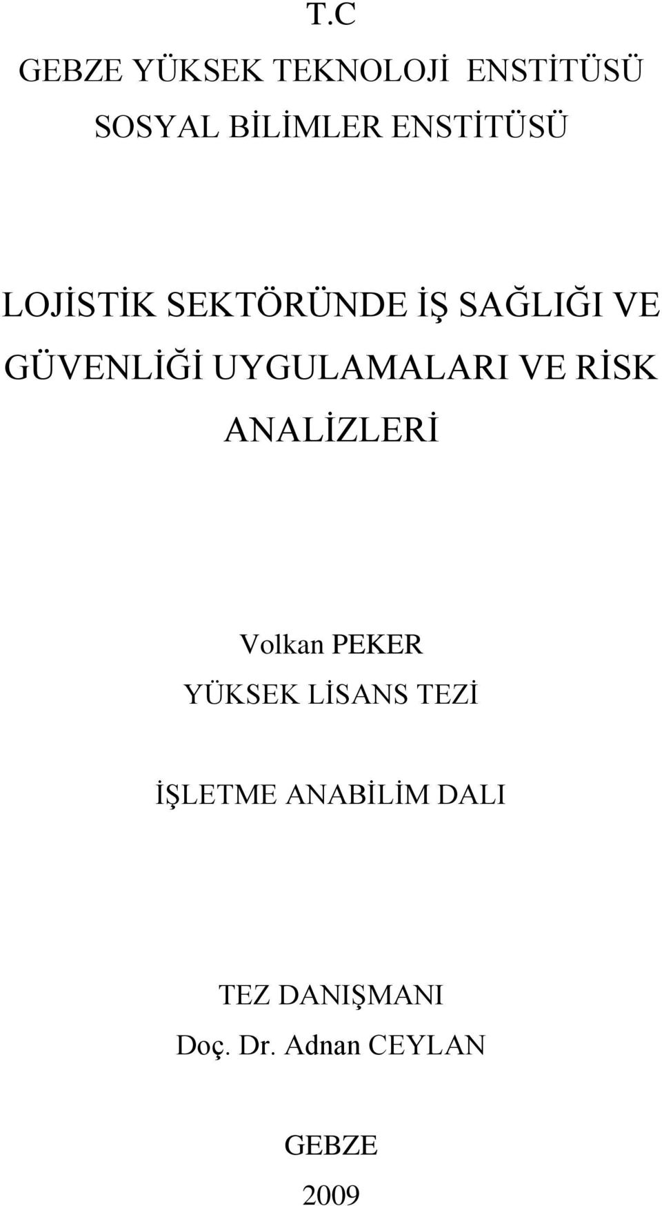 UYGULAMALARI VE RĠSK ANALĠZLERĠ Volkan PEKER YÜKSEK LĠSANS