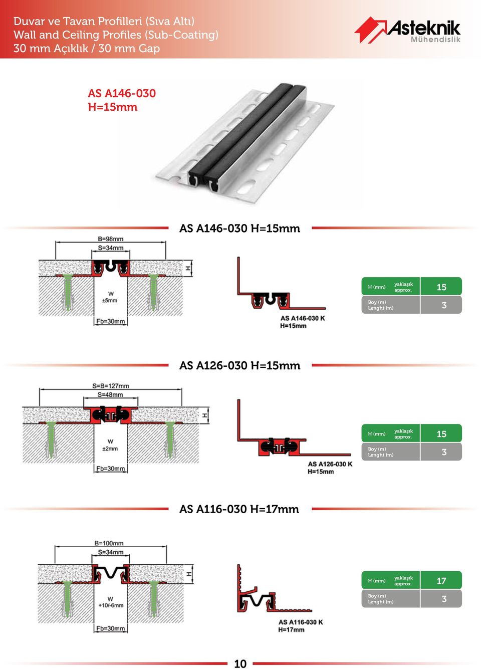 Açıklık / 0 mm Gap AS A146-00 H=15mm AS