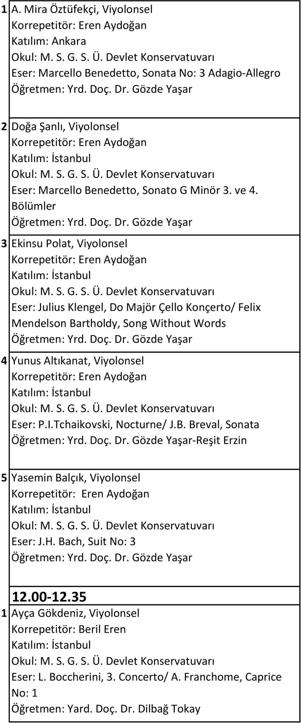 Gözde Yaşar 3 Ekinsu Polat, Viyolonsel Korrepetitör: Eren Aydoğan Okul: M. S. G. S. Ü.