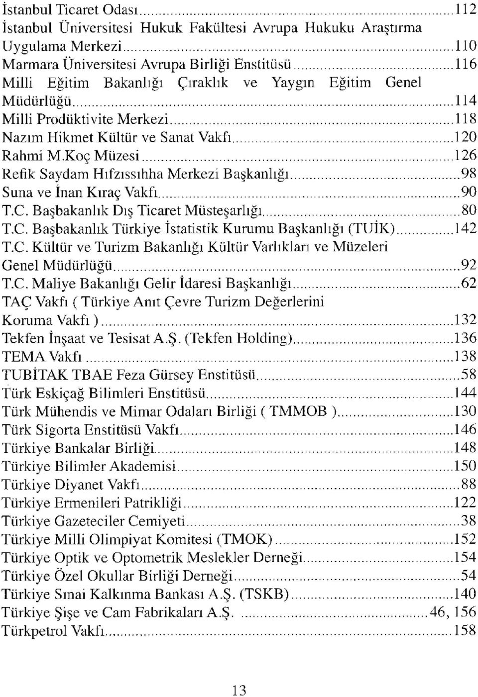 Koç Müzesi 126 Refik Saydam Hıfzıssıhha Merkezi Başkanhğı 98 Suna ve İnan Kıraç Vakfı 90 T.C. Başbakanlık Dış Ticaret Müsteşarlığı 80 T.C. Başbakanlık Türkiye İstatistik Kurumu Başkanlığı (TUİK) 142 T.