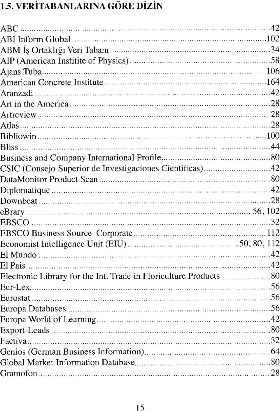 28 ebrary 56,102 EBSCO 32 EBSCO Business Source Corporate 112 Economist Intelligence Unit (EIU) 50, 80,112 El Mundo 42 El Pais 42 Electronic Library for the Int.