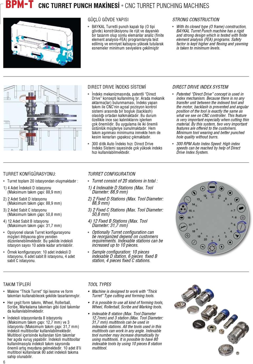 construction, BAYKAL Turret Punch machine has a rigid and strong design which is tested with finite element analysis (FEA) programs.