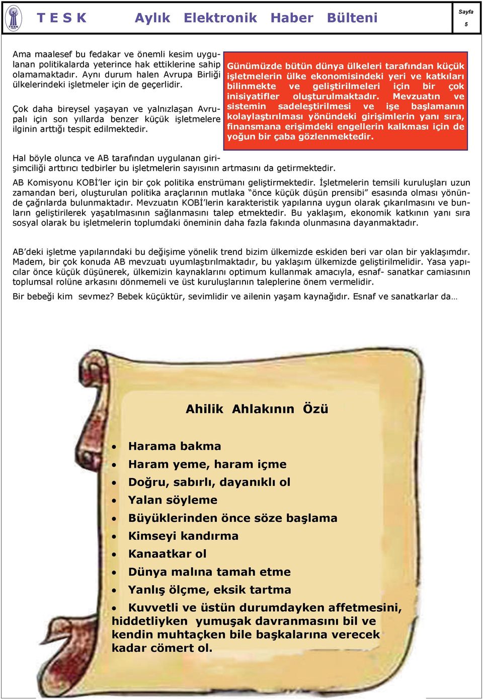 Günümüzde bütün dünya ülkeleri tarafından küçük işletmelerin ülke ekonomisindeki yeri ve katkıları bilinmekte ve geliştirilmeleri için bir çok inisiyatifler oluşturulmaktadır.