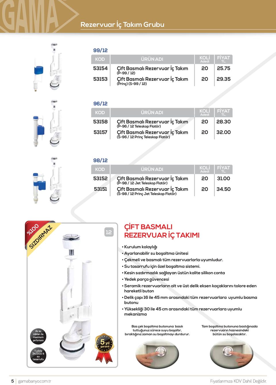 00 98/2 5352 Çift Basmalı Rezervuar İç Takım 20 (P-98 / 2 Jet Teleskop Flatör) 535 Çift Basmalı Rezervuar İç Takım 20 (S-98 / 2 Prinç Jet Teleskop Flatör) 3.00 34.