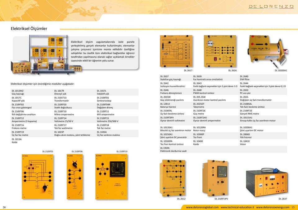 DL 2617 DL 2626 DL 10200A1 Elektriksel ölçümler için önerdiğimiz modüller aşağıdadır: DL 1013M2 Güç kaynağı DL 1017C Kapasitif yük DL 2109T02 Faz sırası göstergesi DL 2109T06 İkili değiştirme