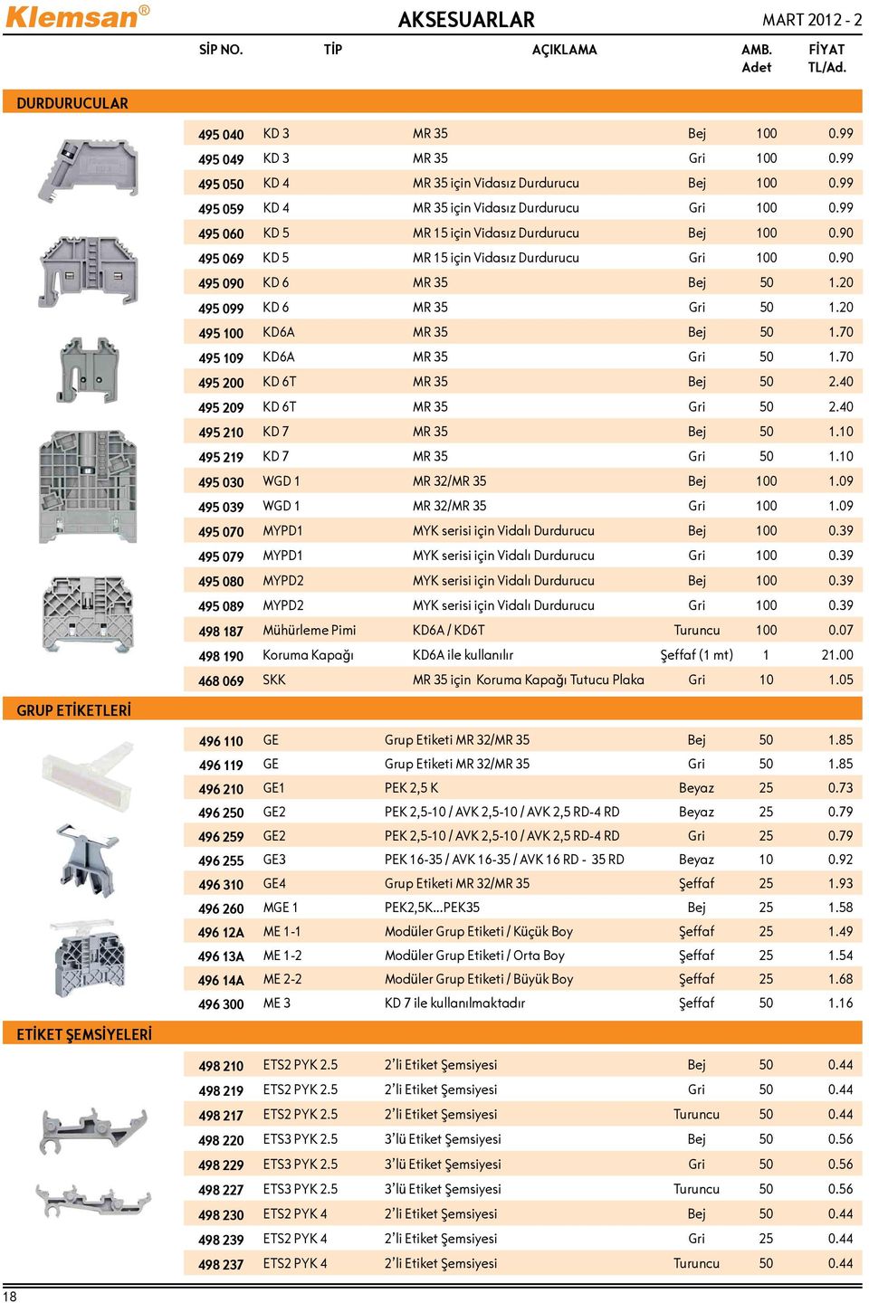 20 495 099 KD 6 MR 35 Gri 50 1.20 495 100 KD6A MR 35 Bej 50 1.70 495 109 KD6A MR 35 Gri 50 1.70 495 200 KD 6T MR 35 Bej 50 2.40 495 209 KD 6T MR 35 Gri 50 2.40 495 210 KD 7 MR 35 Bej 50 1.