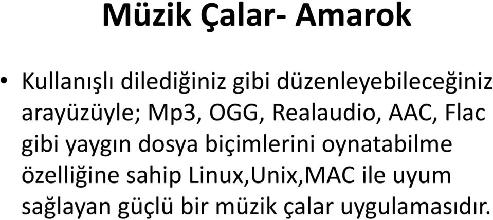 Flac gibi yaygın dosya biçimlerini oynatabilme özelliğine