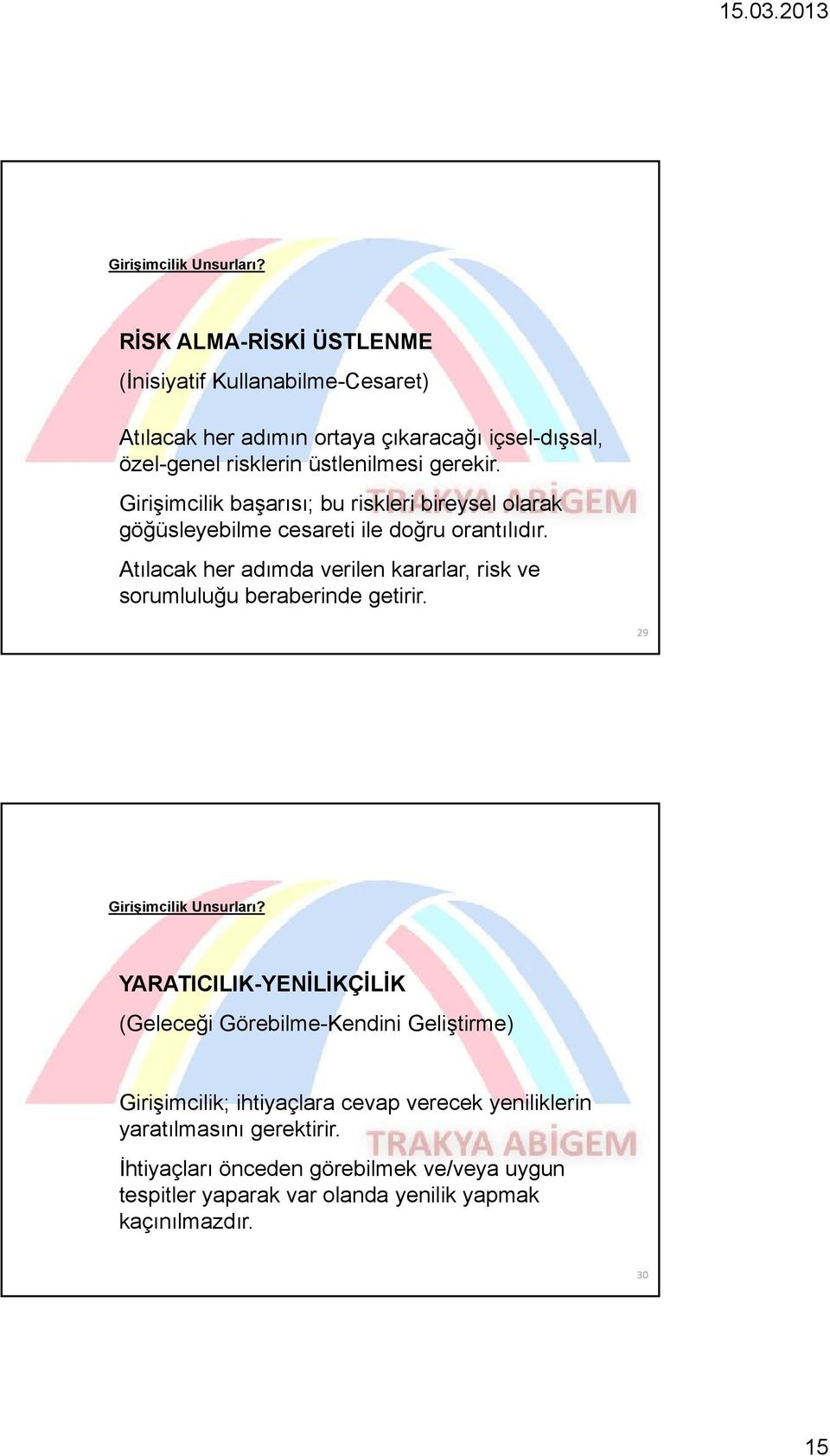 Girişimcilik başarısı; bu riskleri bireysel olarak göğüsleyebilme cesareti ile doğru orantılıdır.