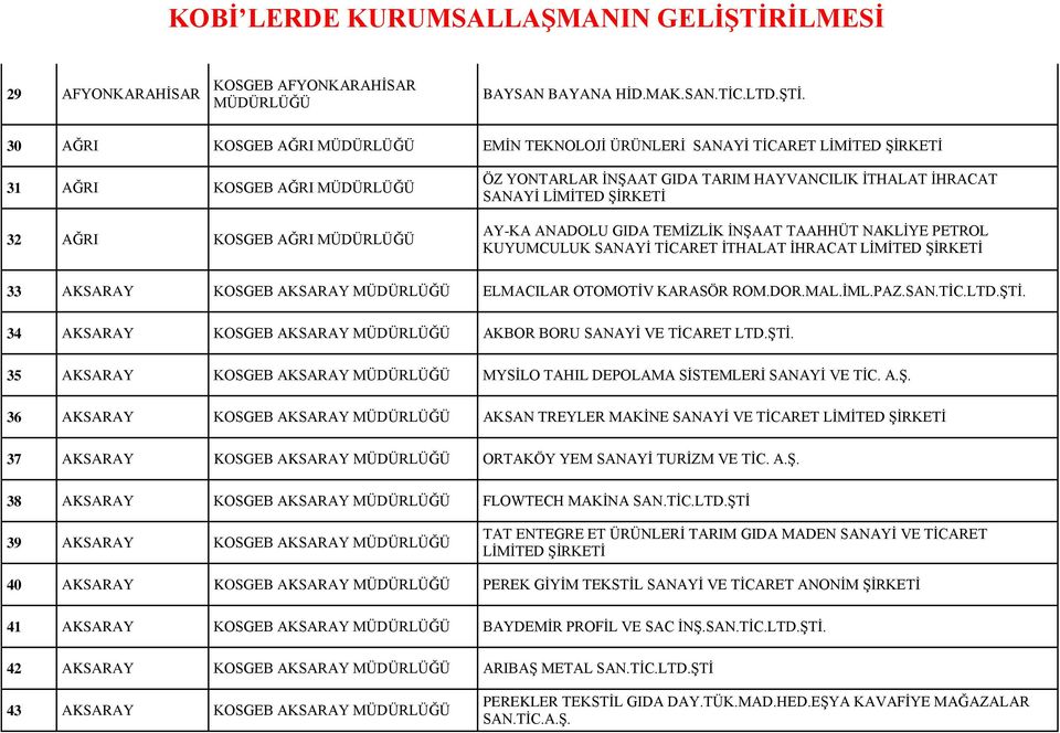 AY-KA ANADOLU GIDA TEMİZLİK İNŞAAT TAAHHÜT NAKLİYE PETROL KUYUMCULUK SANAYİ TİCARET İTHALAT İHRACAT LİMİTED ŞİRKETİ 33 AKSARAY KOSGEB AKSARAY ELMACILAR OTOMOTİV KARASÖR ROM.DOR.MAL.İML.PAZ.SAN.TİC.LTD.