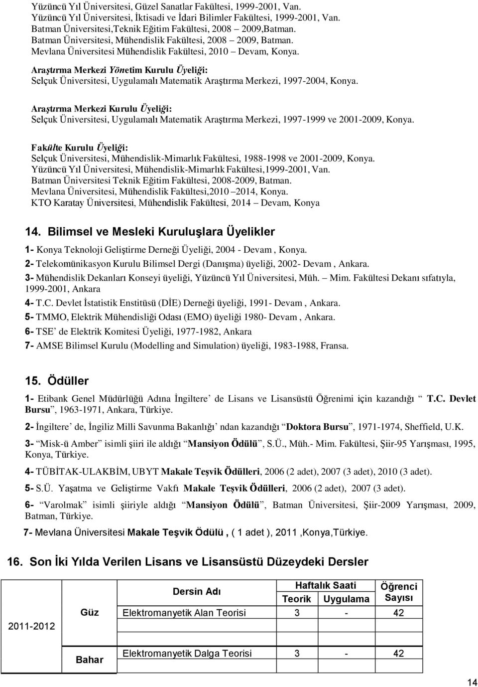 Araştırma Merkezi Yönetim Kurulu Üyeliği: Selçuk Üniversitesi, Uygulamalı Matematik Araştırma Merkezi, 1997-2004, Konya.