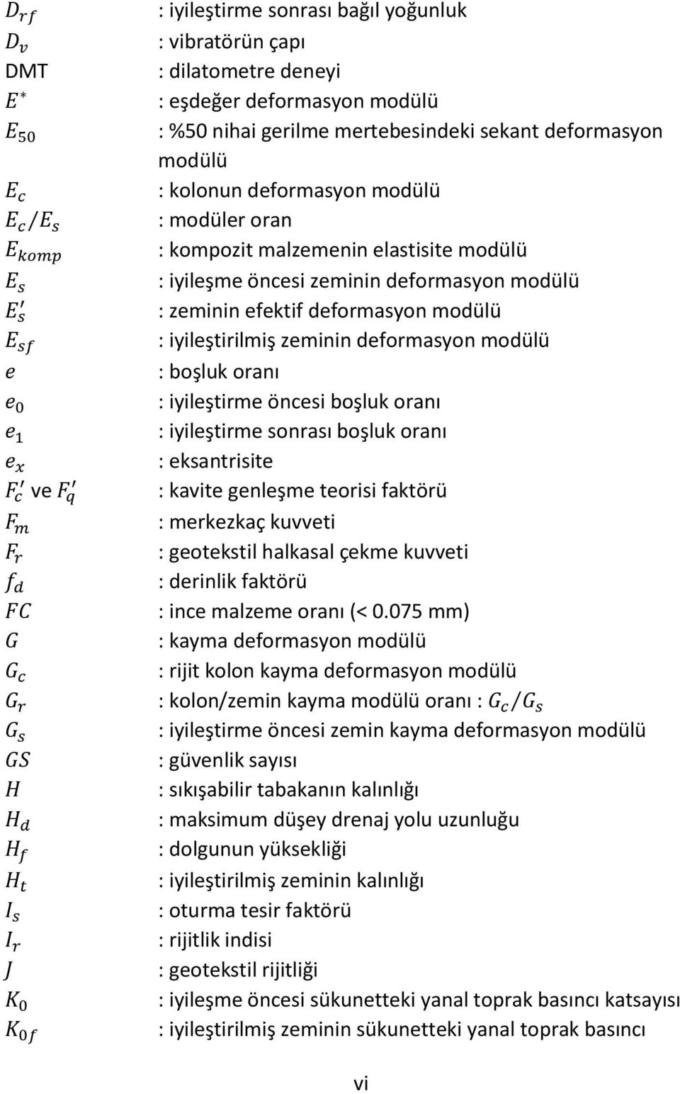 iyileştirilmiş zeminin deformasyon modülü e : boşluk oranı e 0 : iyileştirme öncesi boşluk oranı e 1 : iyileştirme sonrası boşluk oranı e x : eksantrisite F c ve F q : kavite genleşme teorisi faktörü