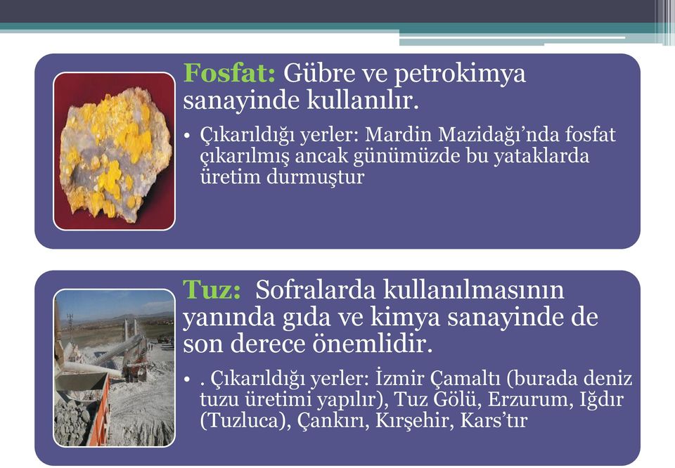 durmuştur Tuz: Sofralarda kullanılmasının yanında gıda ve kimya sanayinde de son derece