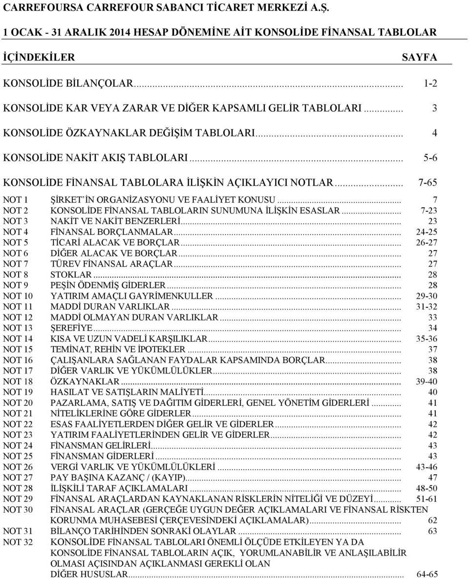 .. 7-23 NOT 3 NAKİT VE NAKİT BENZERLERİ... 23 NOT 4 FİNANSAL BORÇLANMALAR... 24-25 NOT 5 TİCARİ ALACAK VE BORÇLAR... 26-27 NOT 6 DİĞER ALACAK VE BORÇLAR... 27 NOT 7 TÜREV FİNANSAL ARAÇLAR.