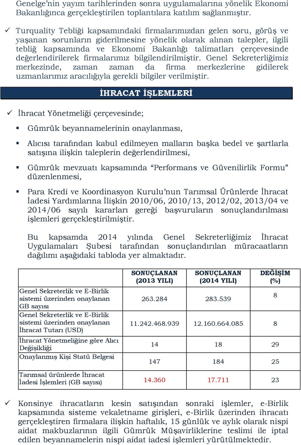 değerlendirilerek firmalarımız bilgilendirilmiştir. Genel Sekreterliğimiz merkezinde, zaman zaman da firma merkezlerine gidilerek uzmanlarımız aracılığıyla gerekli bilgiler verilmiştir.