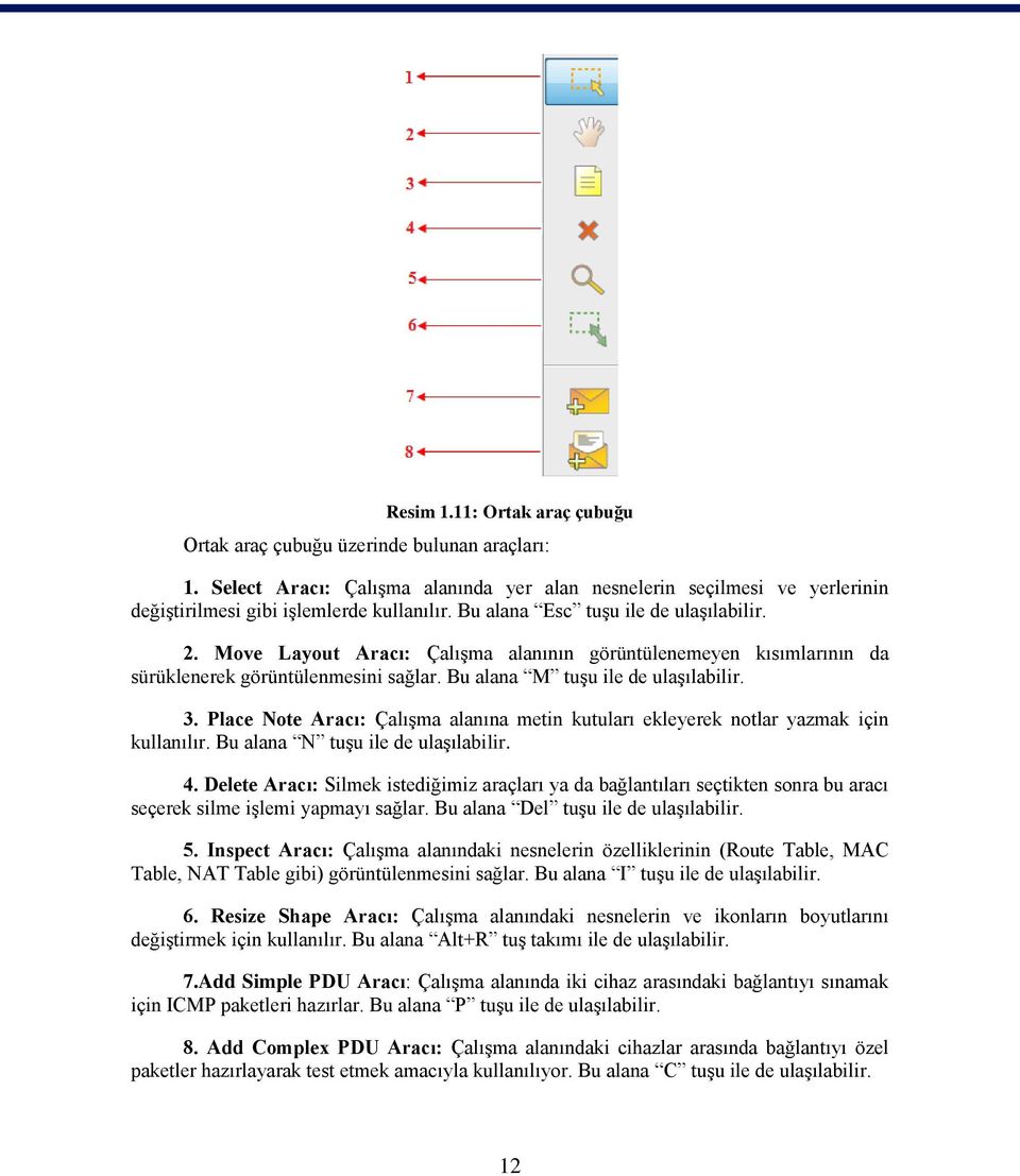 Place Note Aracı: Çalışma alanına metin kutuları ekleyerek notlar yazmak için kullanılır. Bu alana N tuşu ile de ulaşılabilir. 4.