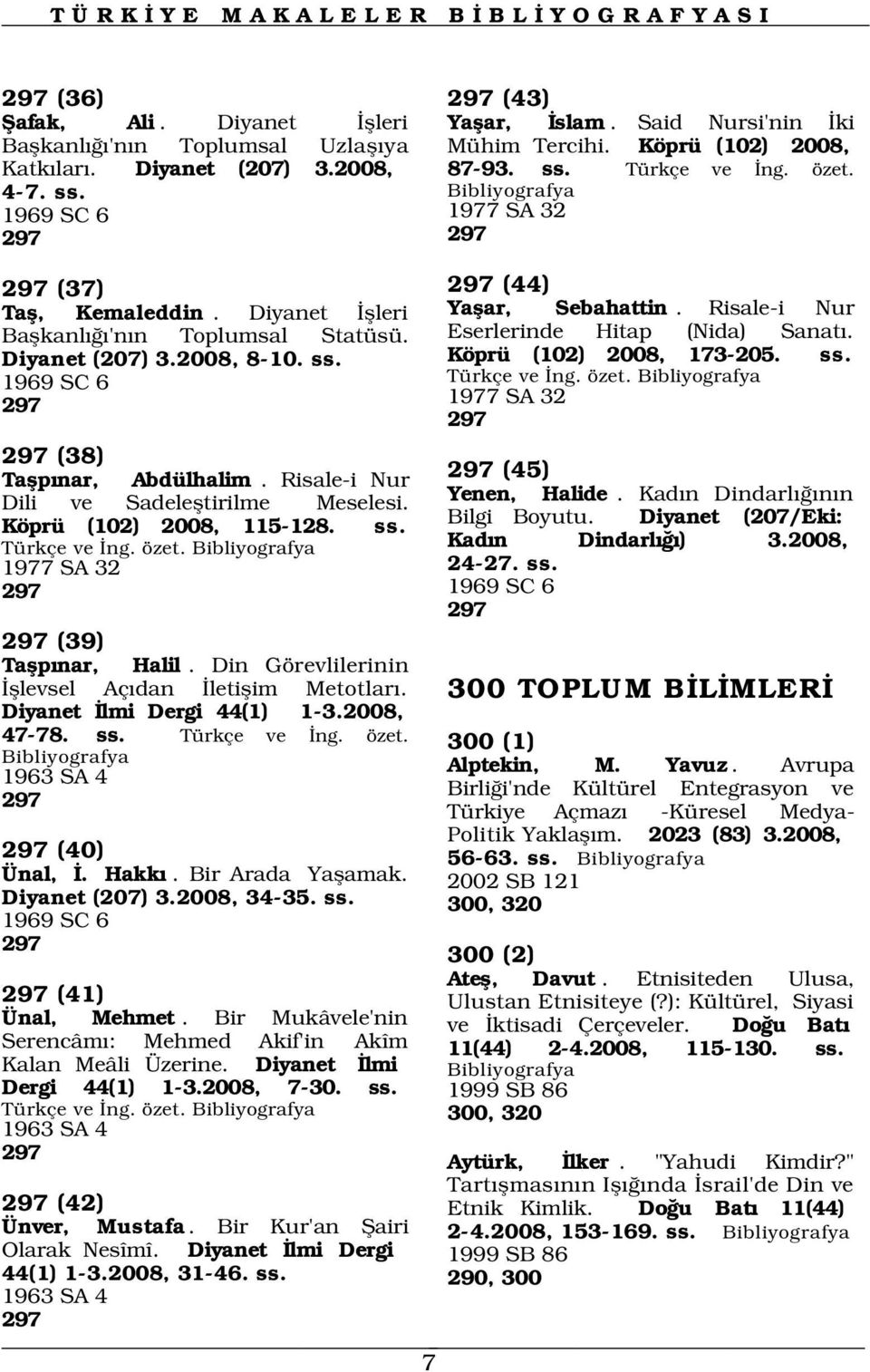 Risale-i Nur Dili ve Sadelefltirilme Meselesi. Köprü (102) 2008, 115-128. ss. Türkçe ve ng. özet. 1977 SA 32 297 297 (39) Taflp nar, Halil. Din Görevlilerinin fllevsel Aç dan letiflim Metotlar.