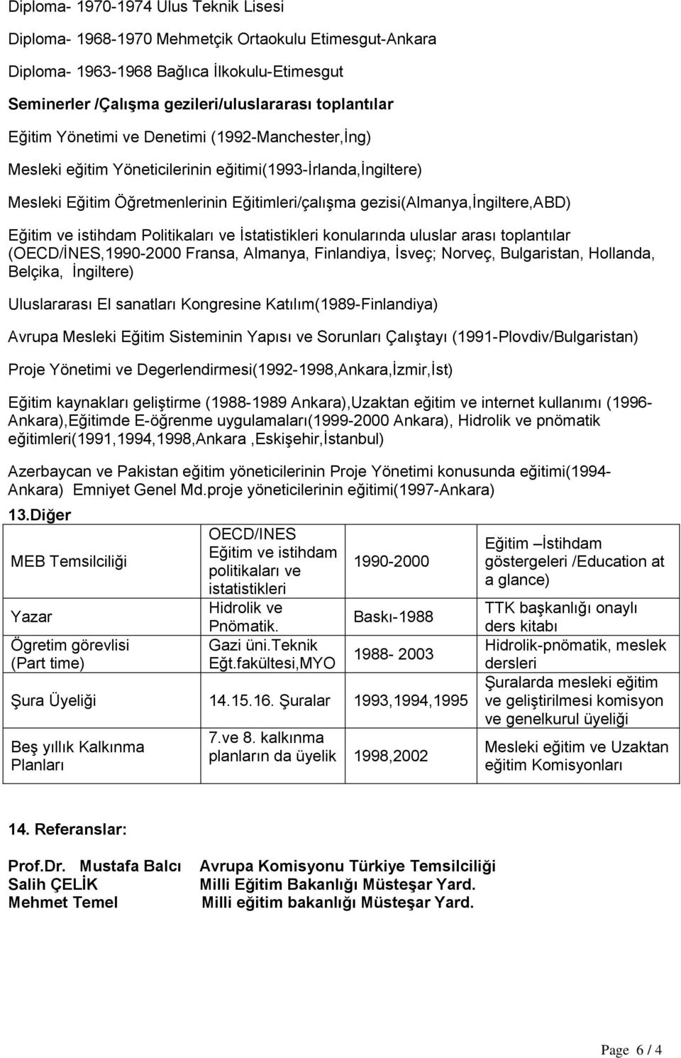 ve istihdam Politikaları ve İstatistikleri konularında uluslar arası toplantılar (OECD/İNES,1990-2000 Fransa, Almanya, Finlandiya, İsveç; Norveç, Bulgaristan, Hollanda, Belçika, İngiltere)